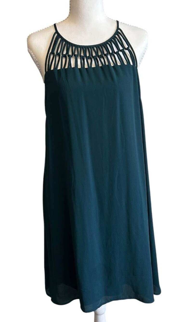 Maurices Dark Green Sleeveless Caged Neckline Swing Mini Dress